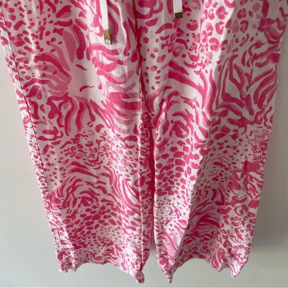 Lilly Pulitzer The Beach Pants Get Spotted Lion Leopard Linen XS 37843 - Picture 6 of 12